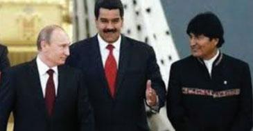 Evo Morales with Vladimir Putin and Nicolas Maduro